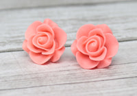 Large Single Bloom Studs in Matte Coral Rose